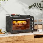 Miniugn Bordsugn med 2 Värmeplåtar Svart av Rostfritt Stål för Kök Ugn med Timer och Grillgaller 28 l 2600 W