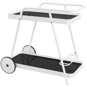 Serveringsvagn Utomhusvagn Svart Vit av Stål och Metall för Trädgård och Terrass 2-Vånings Vagn med Vinställ Robust 86,5 x 51 x 78 cm