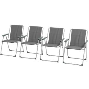 Trädgårdsstolar Campingstolar Grå av Oxford Tyg och Metall för Trädgård och Balkong Set om 4 Hopfällbara Stolar med Ryggstöd 53 x 54 x 76 cm