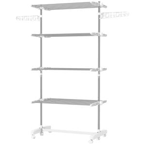 Torkställning Prisvärd Vit Silver Rostfritt Stål för Tvätt Hopfällbar med Hjul och Fyra Nivåer för Hemmet 142 x 55 x 172 cm