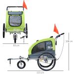Hundvagn Cykelvagn Grön Grå Oxford Tyg för Hundar och Husdjur Joggervagn Stor och Stabil med Säkerhetsflagga 155 X 83 X 108 Cm