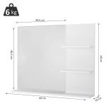 Badrumsspegel Väggspegel med 3 Hyllor Spegelhylla MDF Modern Design Vit 60 X 10 X 48 Cm