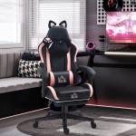 Gamingstol med Kattöron och Utdragbart Fotstöd samt Lutningsbart Ryggstöd för Spel Ergonomisk Rosa och Svart Tyg 120 kg