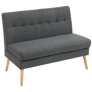 Soffa 2 Sits Kompakt Grå Linnetyg och Trä för Vardagsrum och Små Utrymmen Tuftad Ryggstöd med Mjuk Stoppning Modern och Platsbesparande Design