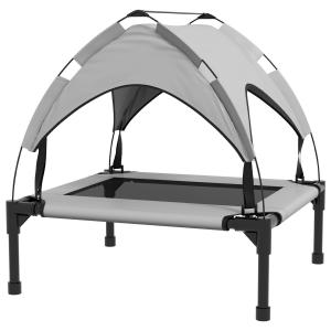 Hundsäng Husdjurssäng Förhöjd Säng med Kapell Ljusgrå av Oxford Tyg och Metall för Hundar Andningsbar Säng med Tak 76 x 61 x 69,5 cm