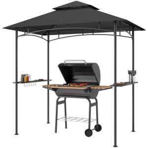 Grillpaviljong Trädgårdspaviljong med LED Mörkgrå av Metall och Tyg för Fest och Grill Vattentät BBQ Paviljong 240 x 150 x 258 cm