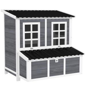 Hönshus med Bolåda för 4-6 Kycklingar, Vattentätt Tak i Gran och Plast, Ljusgrå, 100x86x100 cm