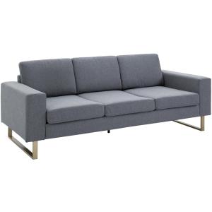 Soffa 3-Sits Tygsoffa med Kudde och Armstöd Linne Elegant för Vardagsrum Mörkgrå 200 X 82 X 78 Cm
