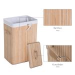 Tvättkorg Tvättlåda Natur Bambu och Tyg Vikbar med Lock och Canvaspåse 72 L 40 X 30 X 60 Cm