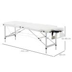 Hopfällbar Massagebänk Vit av Plast och Aluminium för Salong och Spa Höj och Sänkbar med Kudde Bärbar Design 215 x 60 x 61-84 cm
