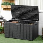 Dynbox 366 Liter med Hjul och Handtag för Trädgårdsförvaring Hållbar och Vattentät Svart Plast med Trälook 120 x 50 x 60 cm