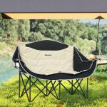 Campingstol 2-sits och Hopfällbar Fåtölj med Mugghållare samt Transportväska Hållbar och Stabil Khaki Polyester och Metall upp till 250 kg