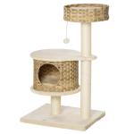 Klösträd i Rotting med Koja, Elegant Klösmöbel med Lekboll, Naturlig Sovplats för Små Katter, Natur/Beige