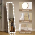 Helkroppsspegel med Belysning Vit Glas för Sovrum Golvspegel med 24 LED-lampor och 3 Ljuslägen 150x40 cm