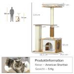 Skrapstolpe Kattträd Ek av Trä och Sisal för Små Katter Stabil Klösmöbel med Kattgrotta och Klätterträd Modern Design 114 cm