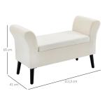 Bänk Sängbänk med Förvaringsutrymme och Armstöd Krämvit av Sammetslen Polyester för Hall och Sovrum Klädd Bänk 111,5 x 41 x 65 cm