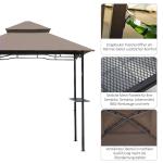 Grillpaviljong med Brandhämmande Dubbeltak Grilltält med Hyllor Skyddar mot Sol och Regn Kaffebrun Svart 245 X 148 X 252 Cm