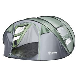 Stort Kupoltält för Camping, Rymligt Familjetält för 4-5 Personer med Myggnät, Vattentät Design för Utomhusäventyr, Mörkgrön/Grå, 2635 x 220 x 123 cm