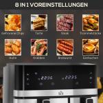 Airfryer 2700 W med 8 Inställningar, Svart + Silver, 41,8 x 39,2 x 31,1 cm