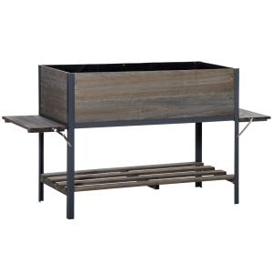 Upphöjd Odlingsbänk med Hyllor, Planteringslåda i Massivt Trä med Förvaring, Praktisk Arbetsbänk för Trädgård, Ljusgrå, 140 x 46 x 75,5 cm