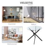 Modernt Matbord i Glas, Köksbord med Härdat Glasskiva och Metallben, för 4 Personer, 80 cm Diameter