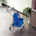 Städvagn Hushållsvagn med Bakpress Blå av Plast och Metall för Städning Vagn med Hink 26 l och Korg 73 x 45 x 95 cm