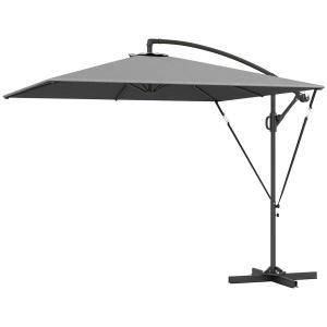 Parasoll Fribärande Paraply med Vev Grå av Aluminium och Polyester för Trädgård Solskydd med Stativ och Lock Ø 260 cm