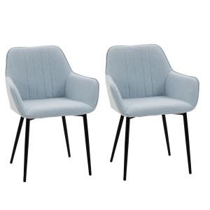 Matsalsstolar i Linnetyg 2-Pack, Bekväma Kökstolar med Armstöd och Metallben, Modern Design för Matplatsen, Blå, 59,5 x 56,5 x 81 cm