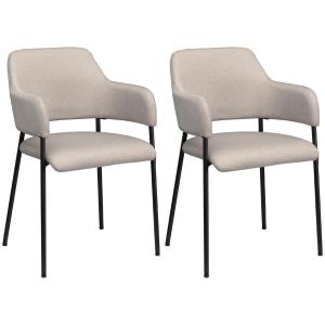 Matsalsstolar Köksstolar Beige av Tyg och Stål för Vardagsrum och Kök Set om 2 Stoppade Stolar med Ryggstöd 54 x 54 x 84 cm