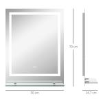Badrumsspegel Väggspegel Silver av Glas för Badrum LED Belysning med Touch och Anti-Imma 70 x 50 cm