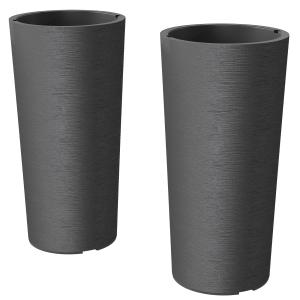 Blomkruka 2-pack Stapelbar Mörkgrå Plast för Trädgård och Balkong Odlingskruka Rund med Dräneringshål Robust Design 35x35 cm
