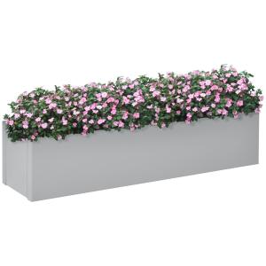 Odlingslåda i Stål, Smal Blomkruka för Balkongräcke, Modern Design för Örter och Blommor, Grå, 91 x 22 x 22 cm