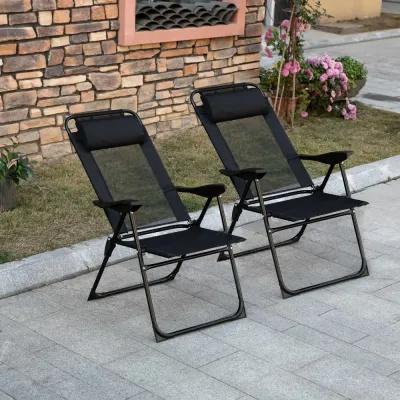 Fällbara Trädgårdsstolar 2-Pack med 5-Stegs Ryggstöd, Svart