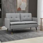 Tvåsits Soffa Loveseat Grå av Linnelook och Trä för Vardagsrum och Sovrum Dubbelsoffa med Kuddar Bekväm 139 x 68 x 76 cm