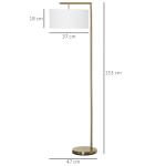 Elegant Golvlampa med Linnéskärm, Modern Läslampa med E27-Sockel och Metallfot, Stämningsbelysning för Vardagsrum och Kontor, Guld/Vit, 47 x 37 x 153 cm