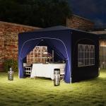 Lusthus Paviljong Pop-Up Partytält Mörkblå av Polyester och Metall för Camping och Trädgårdsfester Vintertätt Tält med 4 Sidoväggar UV50+ 3 x 3 m