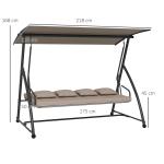 Hammock Trädgårdsgunga 3-Sits 2-i-1 Ljusbrun av Stål och Tyg för Terrass Gunga med Liggfunktion 270 kg 170 x 110 x 153 cm