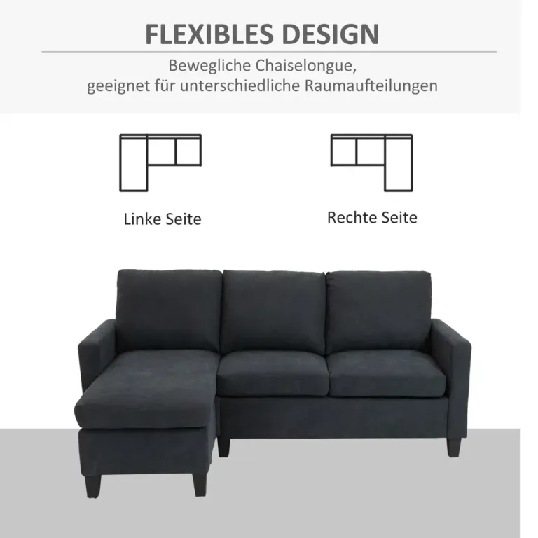 Hörnsoffa l-Form Soffa Mörkgrå av Tyg 197 x 139 x 91 cm