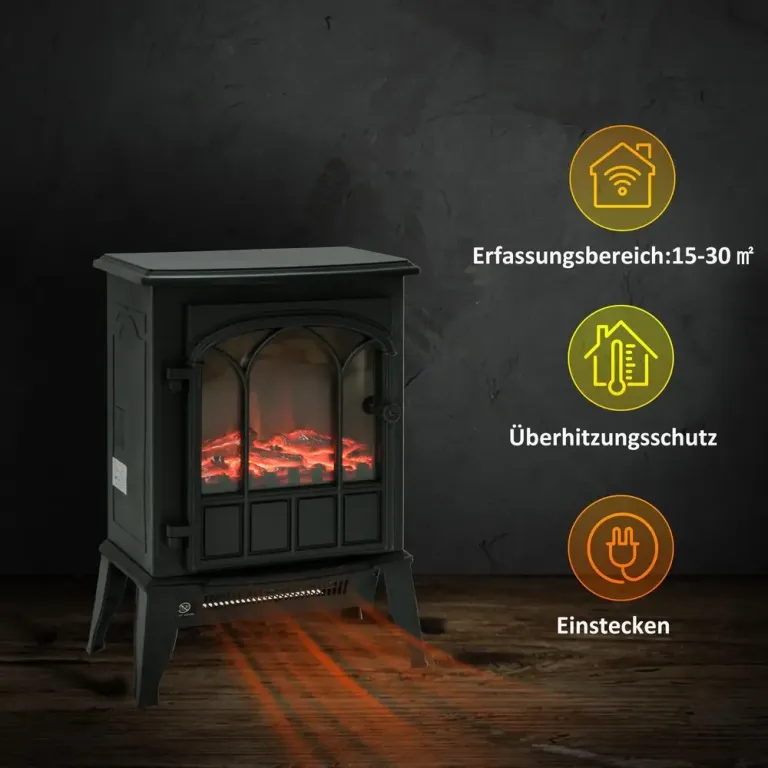 Elektrisk Kamin med LED-Flamma 39 x 23 x 56,5 cm, Svart