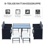 Sittgrupp Trädgårdsset Svart Polyrattan och Glas för Trädgård Terrass Balkong 8 Personer Väderbeständigt