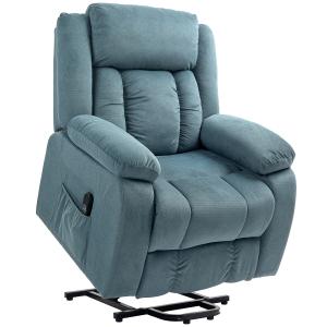 Seniorfåtölj med Uppstigningshjälp och Fjärrkontroll för Maximal Komfort Ergonomisk och Bekväm Blå Tyg med Sidoficka