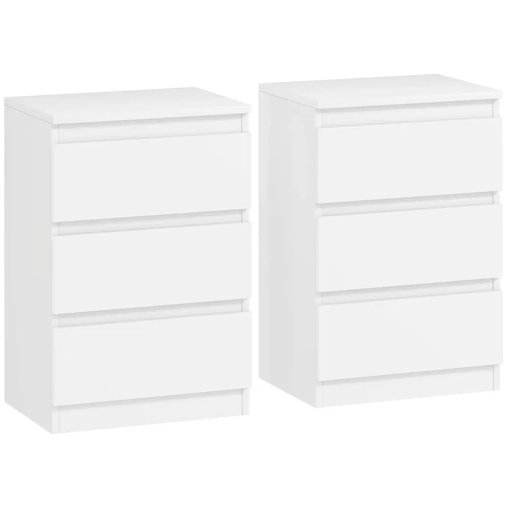 Set 2 Sängbord 3 Lådor Nattduksbord 40x30x59,5 cm, Vit