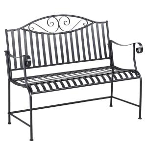 Trädgårdsbänk i Metall för 2 Personer, Robust Parkbänk med Ryggstöd, Väderbeständig Sittplats för Trädgård, Grå, 155 x 54 x 96 cm, 220 kg