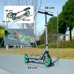 Sparkcykel Barnsparkcykel Hopfällbar Grön av Metall och Plast för Barn 6-12 År Skoter med Stora Hjul och Broms