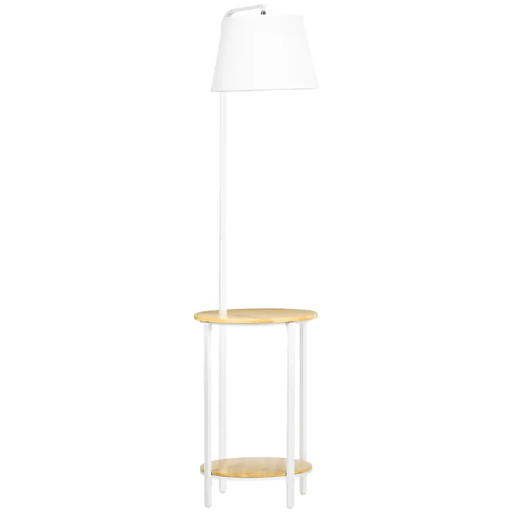 Golvlampa med 2 Hyllor i Bambu och Tygskärm E27