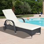 Trädgårdssäng Mobil Solstol med Kuddar Polyrattan och Metall Perfekt Avkoppling i Trädgården Svart 200 X 73 X 30-103 Cm