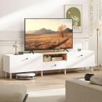 TV-Bänk 200 cm Vit Spånskiva för Vardagsrum Mediamöbel för 90 Tum TV med Lådor och Skåp Modern Design och Stor Förvaringsyta