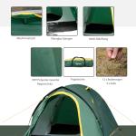 Kupoltält för 2-3 Personer, Lätt Campingtält med Glasfiberstänger, Vattentät Design för Festival och Vandring, Grön/Gul, 325 x 183 x 130 cm