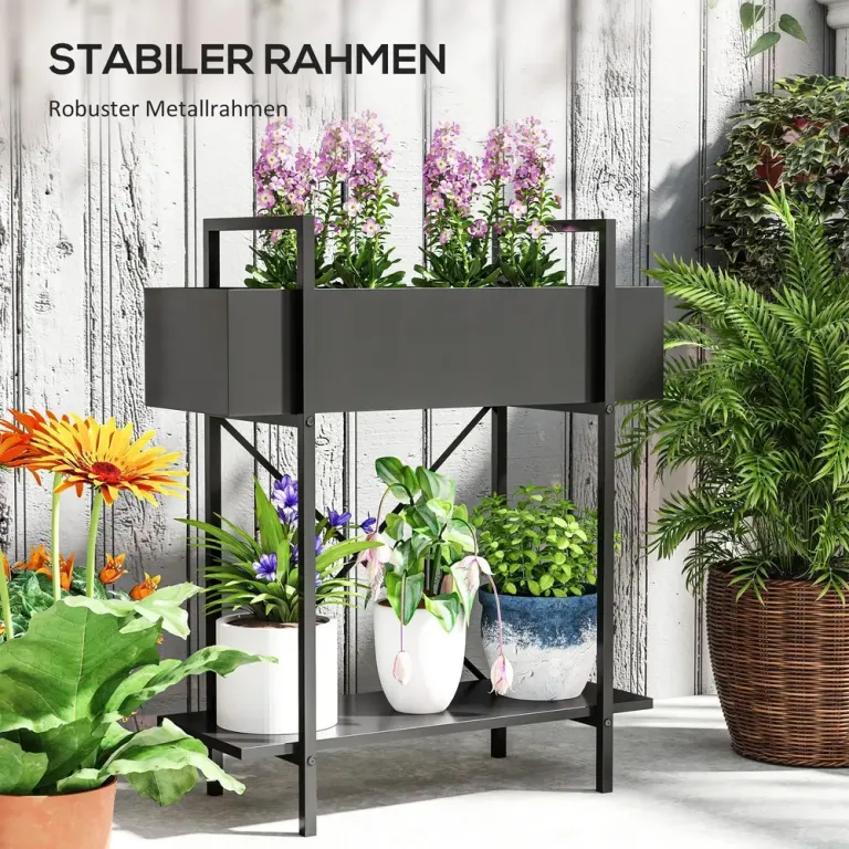 Växtställ Blomsterhylla 2 Våningar Svart 70 cm