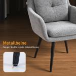 Fåtölj Modern Ljusgrå Linnetyg och Metall för Vardagsrum och Sovrum Stoppad Stol med Svarta Ben Elegant Design